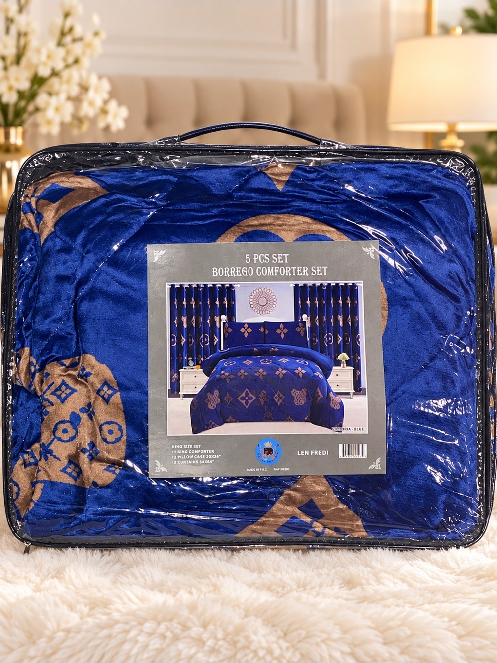 Borrego 5-Piece Comforter Set - Royal Blue & Gold